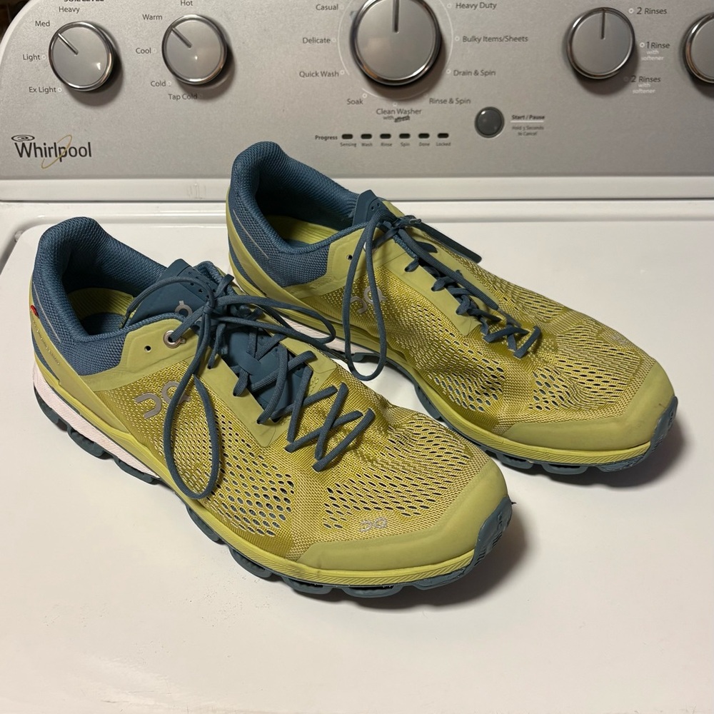 On Running Men's Athletic Shoes in Yellow and Blue Green